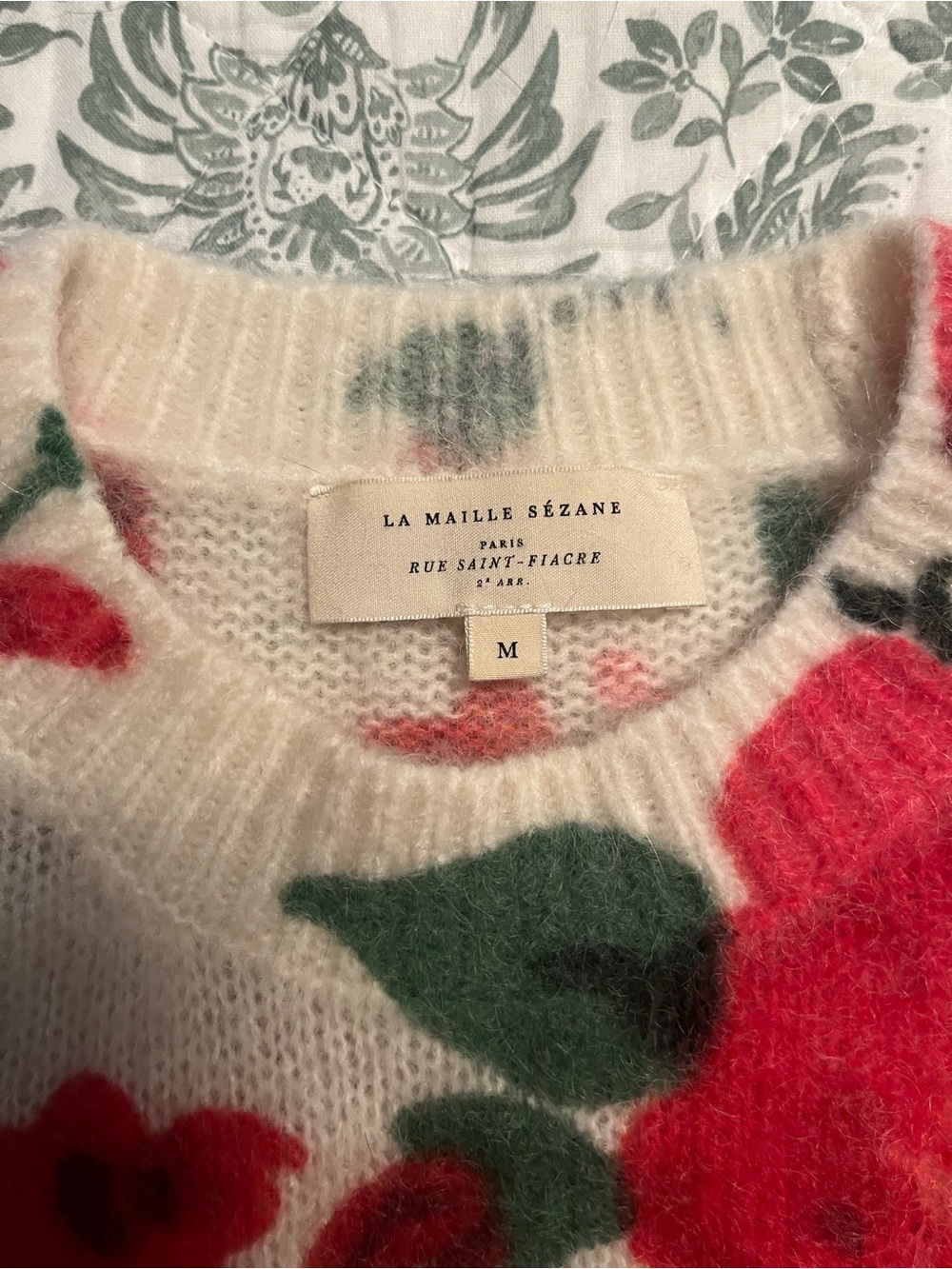 Sezane Cream Crewneck Sweater with Red Rose Print - Picture 5 of 5